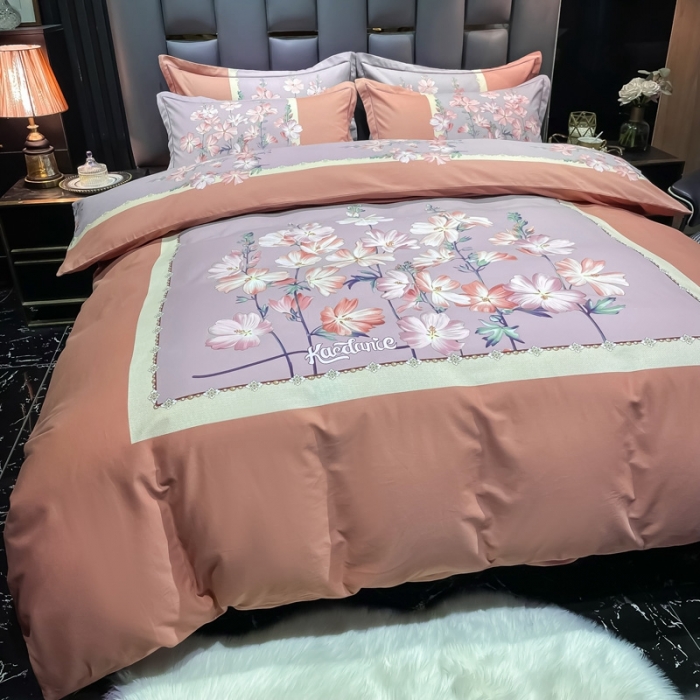 91家纺网 家纺一手货源 找家纺 金爱家 2021新款大版磨毛条格简约四件套庭院深深