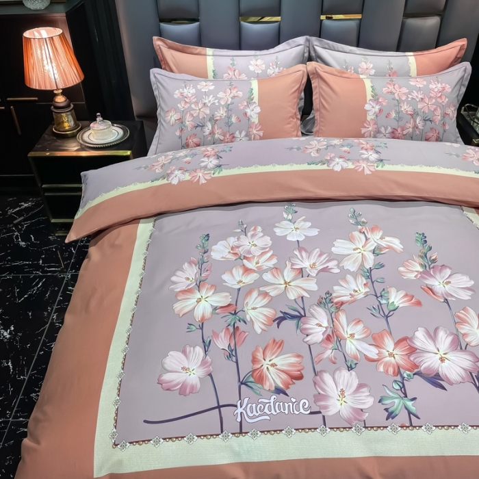 91家纺网 家纺一手货源 找家纺 金爱家 2021新款大版磨毛条格简约四件套庭院深深