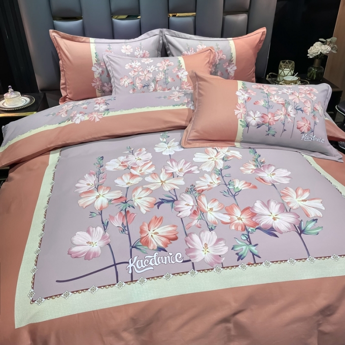 91家纺网 家纺一手货源 找家纺 金爱家 2021新款大版磨毛条格简约四件套庭院深深