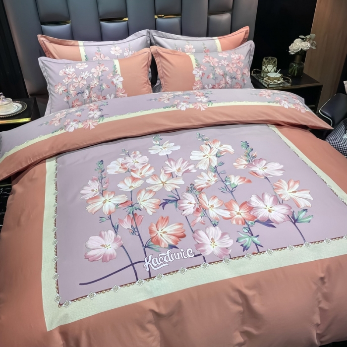 91家纺网 家纺一手货源 找家纺 金爱家 2021新款大版磨毛条格简约四件套庭院深深