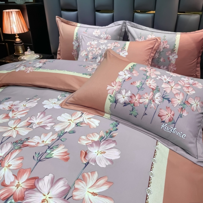 91家纺网 家纺一手货源 找家纺 金爱家 2021新款大版磨毛条格简约四件套庭院深深