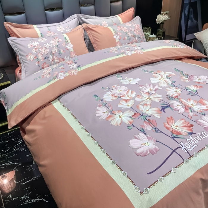 91家纺网 家纺一手货源 找家纺 金爱家 2021新款大版磨毛条格简约四件套庭院深深