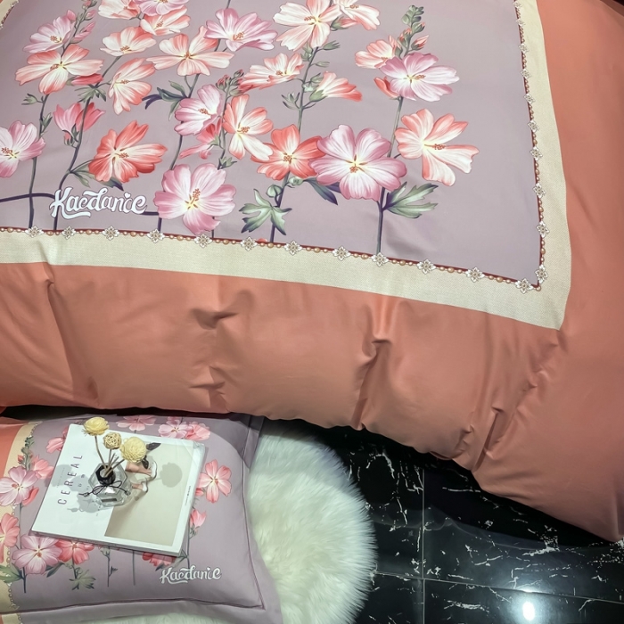 91家纺网 家纺一手货源 找家纺 金爱家 2021新款大版磨毛条格简约四件套庭院深深