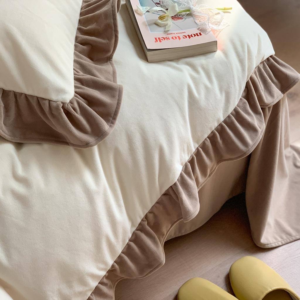 91家纺网 家纺一手货源 找家纺 （总）时年 2021新款婴肤绒纯色花边款四件套