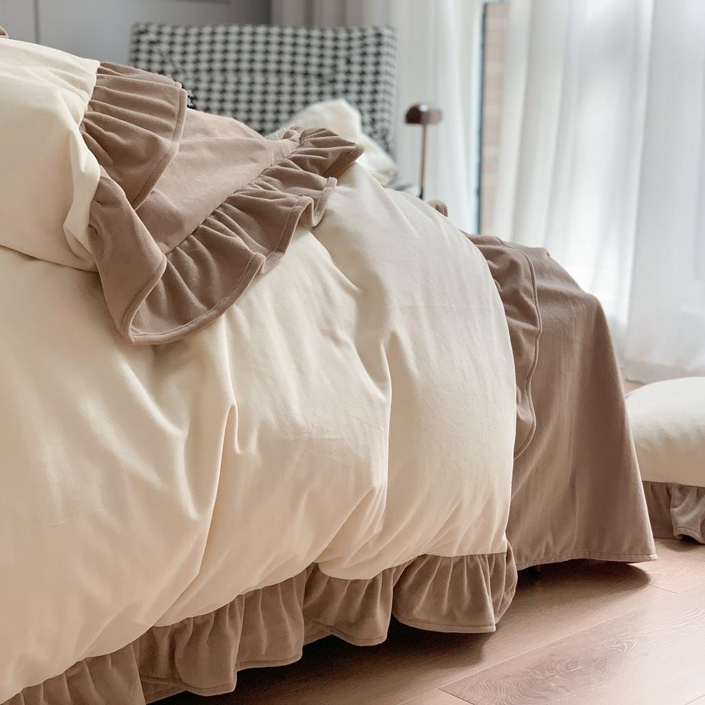 91家纺网 家纺一手货源 找家纺 （总）时年 2021新款婴肤绒纯色花边款四件套