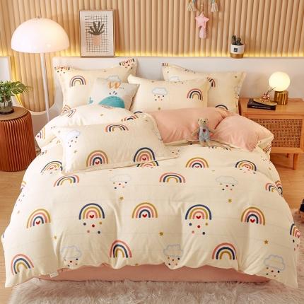 91家纺网 家纺一手货源 找家纺 兄弟坊 2021简约款牛奶绒印花四件套 简约款-彩虹雨