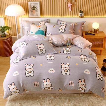 91家纺网 家纺一手货源 找家纺 兄弟坊 2021简约款牛奶绒印花四件套 简约款-兔子姐