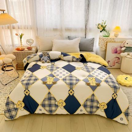 寐居 2021针织棉印花冬被 格纹酷熊