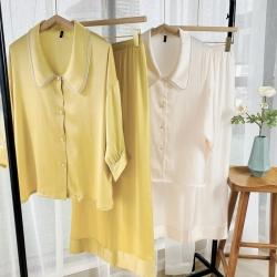 91家纺网 家纺一手货源 找家纺 （总）路亚 2021新款纯色丝绸睡衣,黄色,米白
