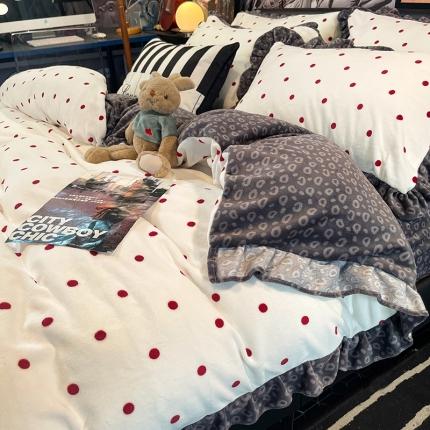 91家纺网 家纺一手货源 找家纺 （总）HL原创 2021新款花边款牛奶绒四件套