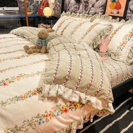 91家纺网 家纺一手货源 找家纺 （总）HL原创 2021新款花边款牛奶绒四件套