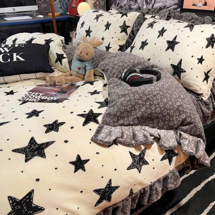 91家纺网 家纺一手货源 找家纺 （总）HL原创 2021新款花边款牛奶绒四件套