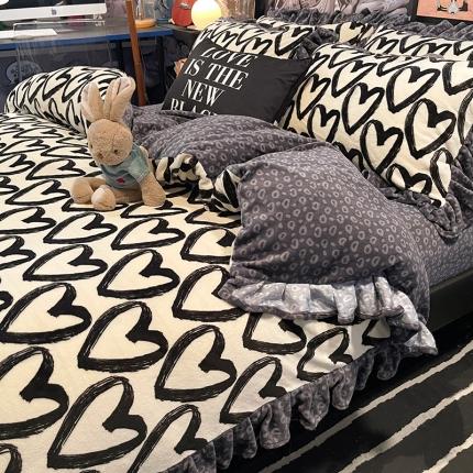 91家纺网 家纺一手货源 找家纺 （总）HL原创 2021新款花边款牛奶绒四件套