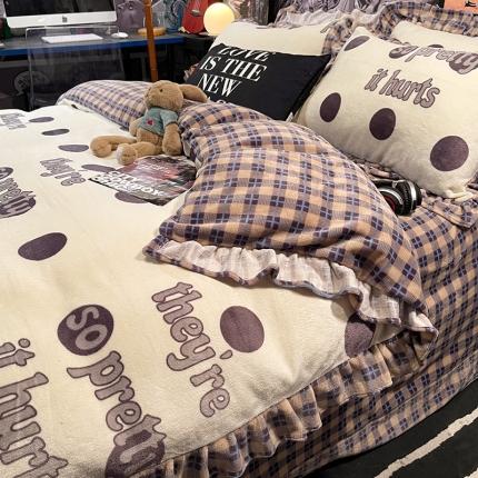 91家纺网 家纺一手货源 找家纺 （总）HL原创 2021新款花边款牛奶绒四件套