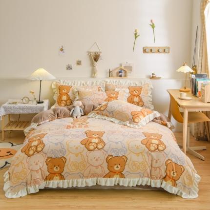 91家纺网 家纺一手货源 找家纺 （总）麦朵家居 2021新款花边款牛奶绒印花四件套