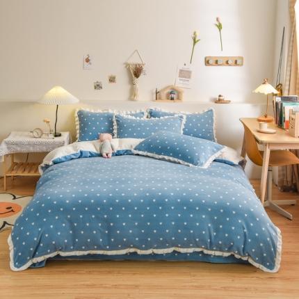 91家纺网 家纺一手货源 找家纺 麦朵 2021新款牛奶绒甜心四件套 甜心-宝石蓝