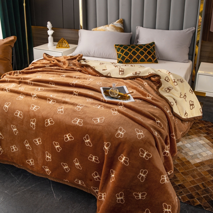 91家纺网 家纺一手货源 找家纺 卡奥AB版加厚复合云毯法莱绒毛毯空调休闲毯沙发盖毯 蝴蝶