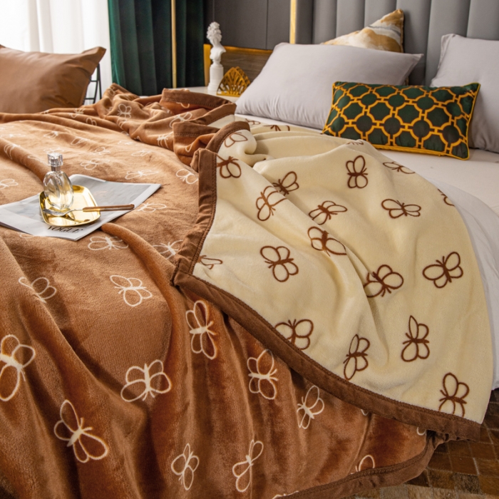 91家纺网 家纺一手货源 找家纺 卡奥AB版加厚复合云毯法莱绒毛毯空调休闲毯沙发盖毯 蝴蝶