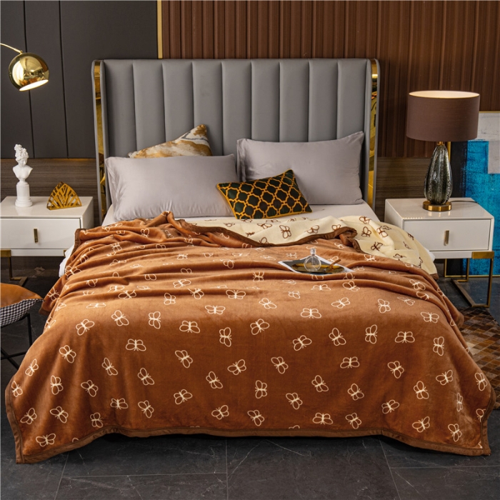 91家纺网 家纺一手货源 找家纺 卡奥AB版加厚复合云毯法莱绒毛毯空调休闲毯沙发盖毯 蝴蝶