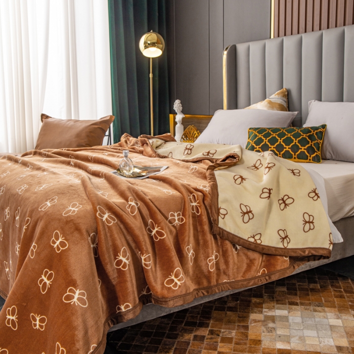 91家纺网 家纺一手货源 找家纺 卡奥AB版加厚复合云毯法莱绒毛毯空调休闲毯沙发盖毯 蝴蝶