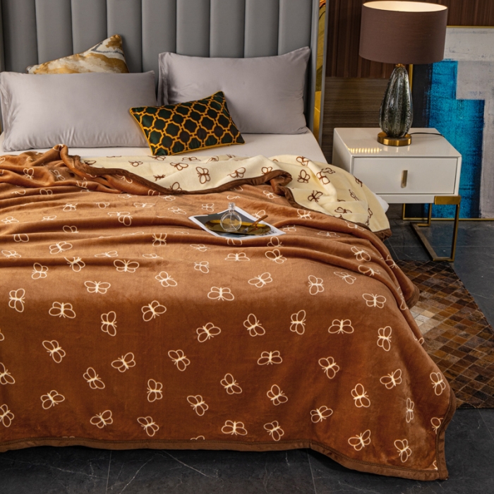 91家纺网 家纺一手货源 找家纺 卡奥AB版加厚复合云毯法莱绒毛毯空调休闲毯沙发盖毯 蝴蝶