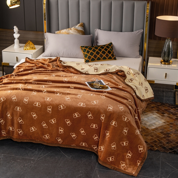 91家纺网 家纺一手货源 找家纺 卡奥AB版加厚复合云毯法莱绒毛毯空调休闲毯沙发盖毯 蝴蝶