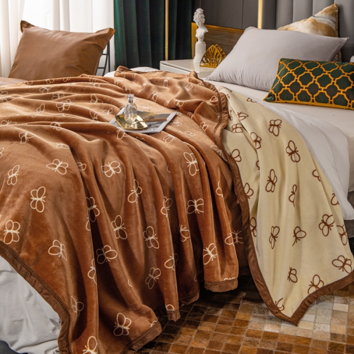 91家纺网 家纺一手货源 找家纺 卡奥AB版加厚复合云毯法莱绒毛毯空调休闲毯沙发盖毯 蝴蝶