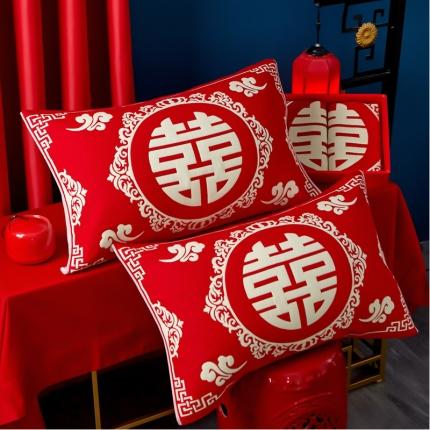 91家纺网 家纺一手货源 找家纺 （总）朴尔家纺 2021新款婚庆系列大红四层纱布枕巾