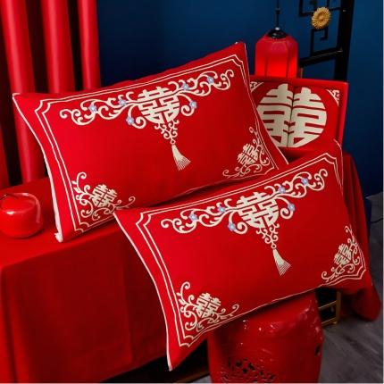 91家纺网 家纺一手货源 找家纺 （总）朴尔家纺 2021新款婚庆系列大红四层纱布枕巾