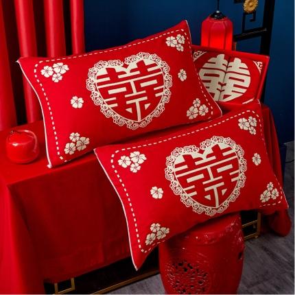 91家纺网 家纺一手货源 找家纺 （总）朴尔家纺 2021新款婚庆系列大红四层纱布枕巾