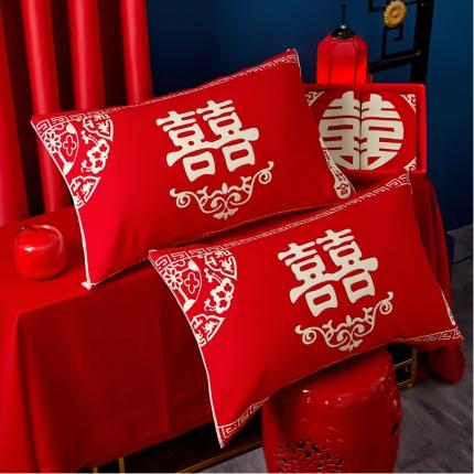 91家纺网 家纺一手货源 找家纺 （总）朴尔家纺 2021新款婚庆系列大红四层纱布枕巾