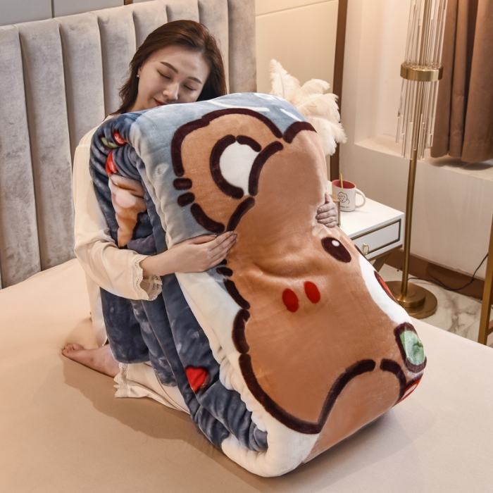 91家纺网 家纺一手货源 找家纺 新月家纺2021新款超柔毛毯樱桃熊