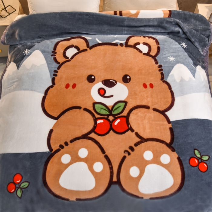 91家纺网 家纺一手货源 找家纺 新月家纺2021新款超柔毛毯樱桃熊