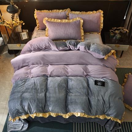 91家纺网 家纺一手货源 找家纺 （总）芃成家纺 2021新款牛奶绒双拼花边四件套