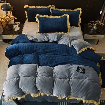 （总）芃成家纺 2021新款牛奶绒双拼花边四件套