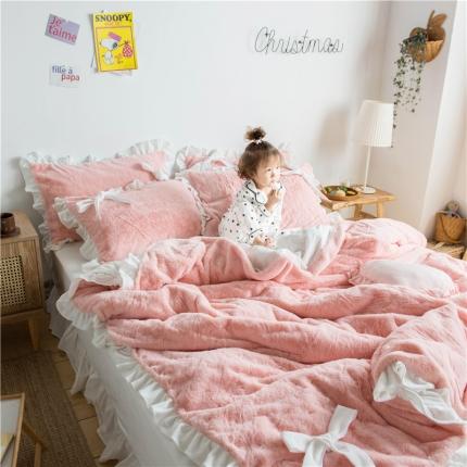 91家纺网 家纺一手货源 找家纺 （总）六巷胡同2021新款韩式少女心蝴蝶结兔兔绒四件套