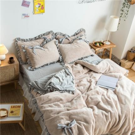 91家纺网 家纺一手货源 找家纺 （总）六巷胡同2021新款韩式少女心蝴蝶结兔兔绒四件套