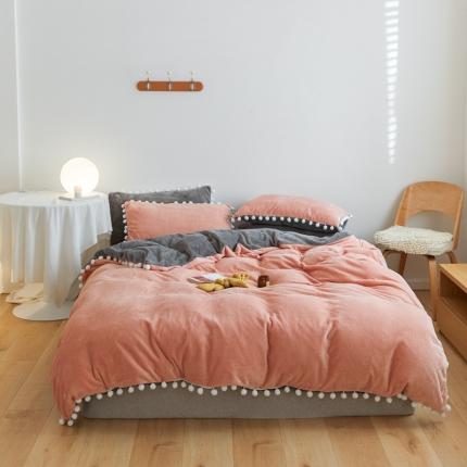 91家纺网 家纺一手货源 找家纺 （总）六巷胡同2021日式小清新华夫格绒球球系列四件套