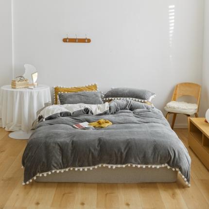 91家纺网 家纺一手货源 找家纺 （总）六巷胡同2021日式小清新华夫格绒球球系列四件套