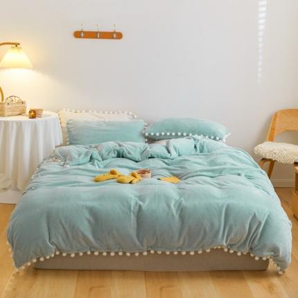 91家纺网 家纺一手货源 找家纺 （总）六巷胡同2021日式小清新华夫格绒球球系列四件套