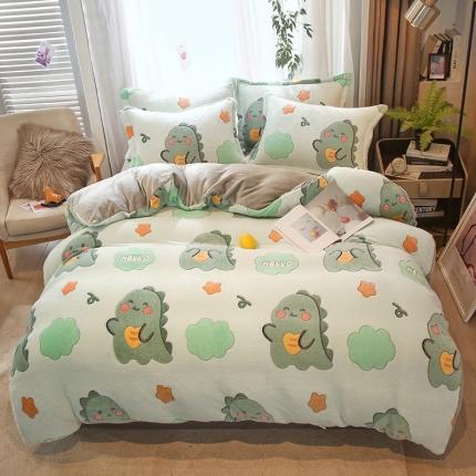 91家纺网 家纺一手货源 找家纺 兄弟坊 2021新款雪花绒印花四件套（棚拍） 萌萌恐龙