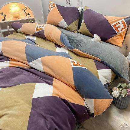 芃成家纺 2021新款牛奶绒印花四件套 潮格