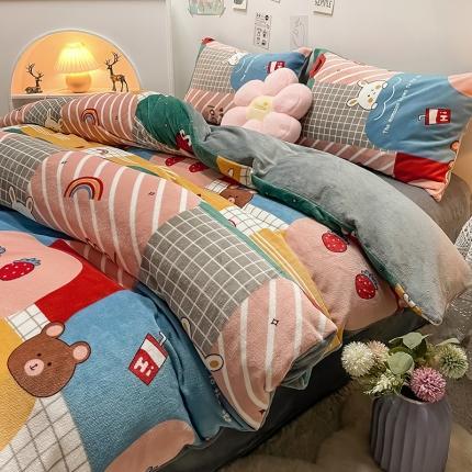 91家纺网 家纺一手货源 找家纺 芃成家纺 2021新款牛奶绒印花四件套 假想空间