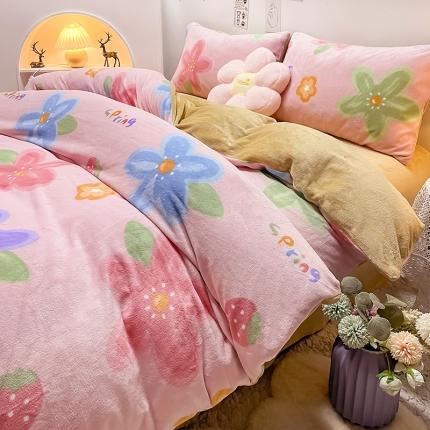 91家纺网 家纺一手货源 找家纺 芃成家纺 2021新款牛奶绒印花四件套 静听花语