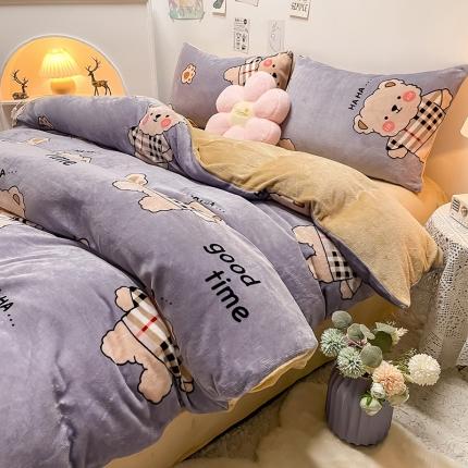 芃成家纺 2021新款牛奶绒印花四件套 摩登小熊