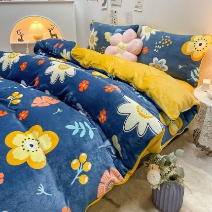 91家纺网 家纺一手货源 找家纺 芃成家纺 2021新款牛奶绒印花四件套 陌上花