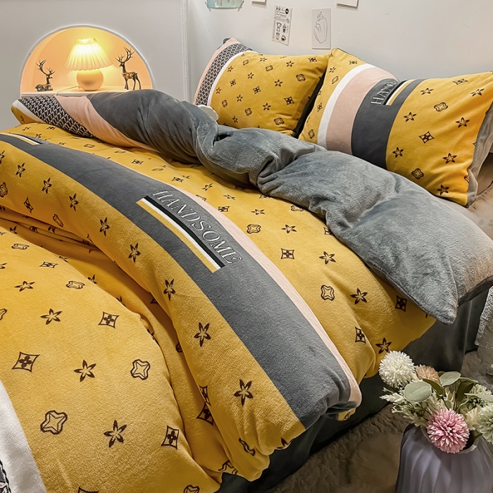 91家纺网 家纺一手货源 找家纺 芃成家纺 2021新款牛奶绒印花四件套 文森特