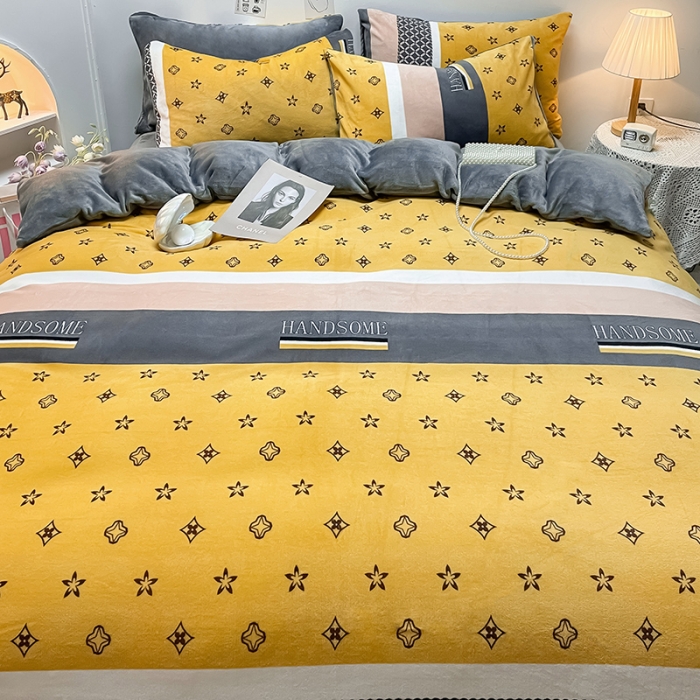 91家纺网 家纺一手货源 找家纺 芃成家纺 2021新款牛奶绒印花四件套 文森特