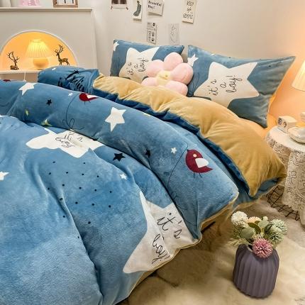 芃成家纺 2021新款牛奶绒印花四件套 星辰恋