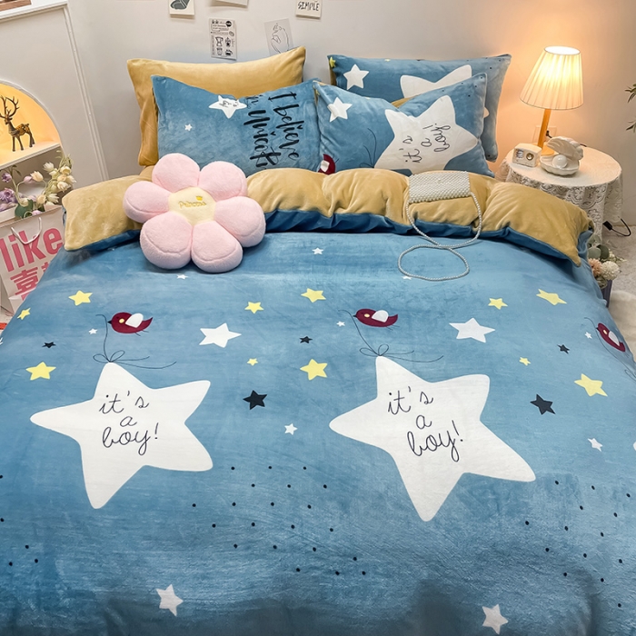 91家纺网 家纺一手货源 找家纺 芃成家纺 2021新款牛奶绒印花四件套 星辰恋